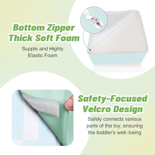TODIBY 6-Piece Soft PU Leather Toddlers Climbing Toys, Baby Foam Climbing Blocks for Toddlers 3, Foam Play Gym Climbing Structures, Indoor Climb and Crawl Activity Play Set (Light Blue and Green) - style: Macaroon/Light Blue/Green