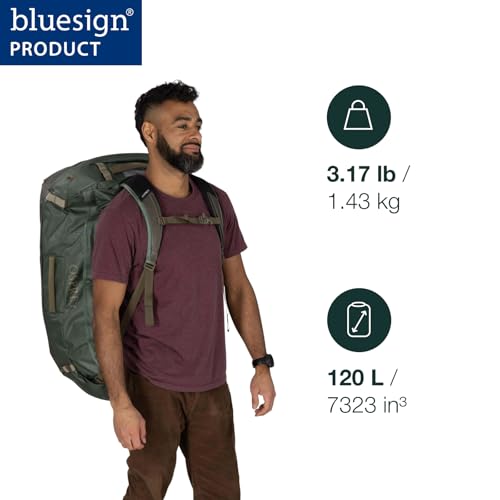Osprey Transporter Lightweight Travel Duffel Bag - Extra Large Water Resistant Durable Gear Bag for Men and Women - color: Pine Leaf/Earl Grey, style: 120l