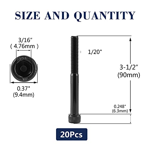 1/4-20 x 3-1/2" Socket Head Cap Screws Bolts, 20Pcs 304 Stainless Steel 18-8, Allen Socket Hex Drive, Fully Threaded, Black Oxide by SG TZH(with Hex Spanner) - size: 1/4-20 x 3-1/2"