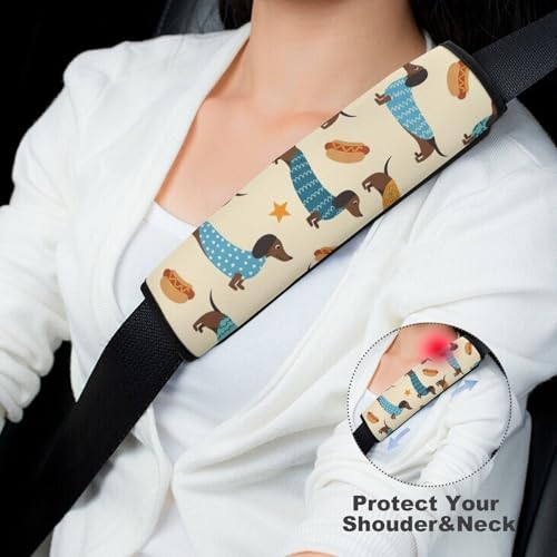 Universal Soft and Comfortable Car Seat Straps Shoulder Pads for Adult Use, Stroller Pushchair High Chair, 2PCS Sausage Dog Dachshund Beige Harness Pads Strap - color: Pattern 35