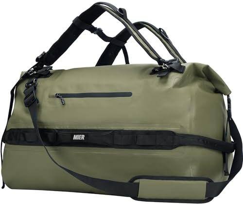 MIER Large Waterproof Duffel Bag - 60L/80L Dry Bag Backpack | Detachable Backpack Straps; Multi-Pockets; Roll-Top with Hook-and-Loop Closure; Motorcycle, Kayaking, Gym, Beach, Boating - color: Army Green, size: 80L