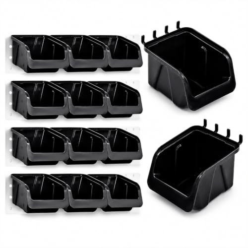 WallPeg 12 Black PEGBOARD Bins - Peg Board Organizer Accessories - Pegboard Bins for Craft Room Storage & Garage Organization - Handy Peg Board Wall Organizer Bin Set -Made in USA- - style: 12 (5" Bins)