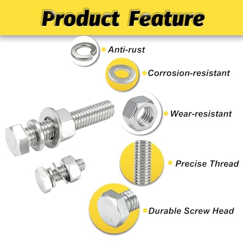 12 Sets 1/4-20x5 Bolt and Nut Set, Flat & Lock Washers Included,48PCS | 304 Stainless Steel 1/4-20 Bolt, Precision Fasteners Mechanical Assembly Equipment Repair & DIY - size: 1/4-20x5" 12sets