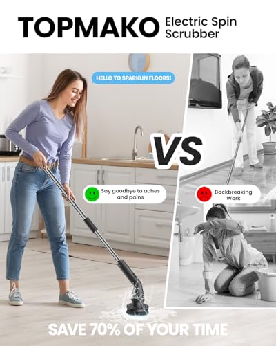 Electric Spin Scrubber, Upgraded IPX7 Cordless Cleaning Brush for Bathroom Shower, Household Cleaning Scrubber with 7 Brush Heads, Adjustable Long Handle and 2 Rotating Speeds for Tub Floor