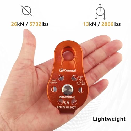 26KN Aluminum Climbing Pulley with Bearing Rotation for Rope | Rescue Hauling Applications, Arborist Rigging Equipment, Hitch Hole Design, Rappelling System Component