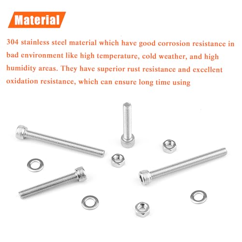 HELIFOUNER 88 Pieces M5 x 20mm /25mm /30mm /35mm /40mm, Hex Socket Head Cap Screws Bolts Washers Nuts Kit with Hex Wrench, 304 Stainless Steel - size: M5 Screw Kit (88 PCS)