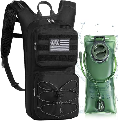 Hydration Backpack, Tactical Molle Water with 3L TPU Water Bladder | Lightweight Military Hydration Daypack for Hiking, Running, Cycling, Climbing, Biking, 105 oz, Breathable Back Panel - color: Black