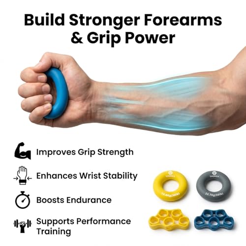 Thorza Hand Grip Strengthener Set – 3 Resistance Levels, Finger & Forearm Trainer with Rings & Bands, Grip Trainer for Wrist, Rehab & Strength Training