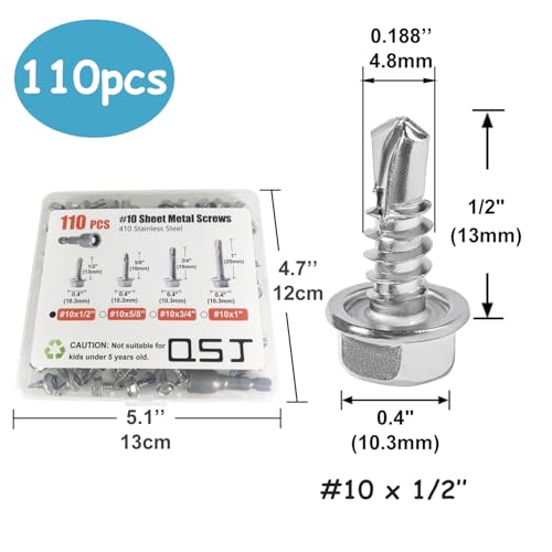 Sheet Metal Screws，Hex #10x1/2‘’（110） | Metal Fastener - color: Hex #10x1/2‘’（110）