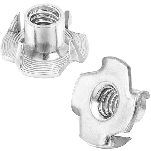1/4"-20 T-Nut, 5/16" Barrel Length, 304 Stainless Steel Threaded Insert, 4-Pronged Tee Nut for Wood, Rock Climbing Holds, Cabinetry, Furniture, 25 PCS - size: 1/4"-20
