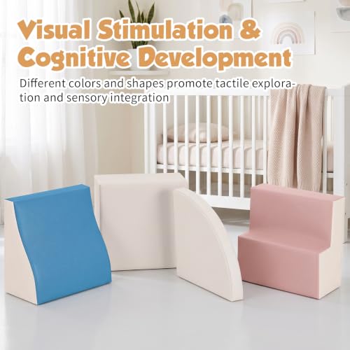 TODIBY 4-Pieces Climbing Toys for Toddlers: PU Leather - Soft Play Climbing for Toddlers - Foam Climbing Blocks for Crawling and Sliding Indoor Playground for Kids（Blue Pink） - style: Blue Pink