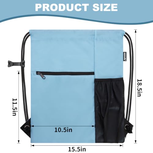 HOLYLUCK Men & Women Outdoor Sport Gym Sack Waterproof Drawstring Backpack Bag (Standard With Drawstring, Light blue) - color: Light Blue, style: Standard With Drawstring