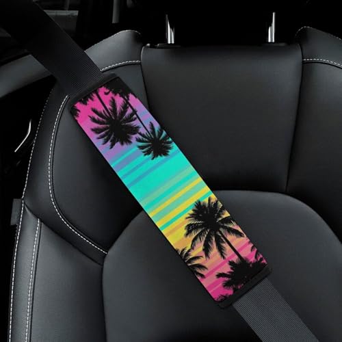 Universal Fit Hawaiian Tropical Island Botanical Branches Palm Tree Print Car Seat Belt Pad for Elderly Support, Stroller Pushchair High Chair, 1 Pair Shoulder Harness Cover Neck And Shoulder Support - color: Pattern 52