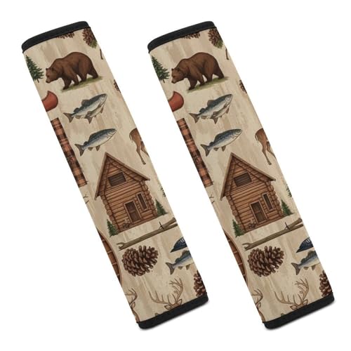 Soft Padded Car Seat Belt Pad for Elderly Support, Stroller Pushchair High Chair, 2 Pack Hunting Cabin Country Fish Deer Bear Shoulder Harness Cover Anti-Slip Pad - color: Pattern 1013