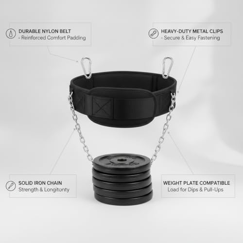 Fits Standard Weight Plates: Iron Chain Weighted Dip Belt for Pull-Ups, Dips, and Strength Training