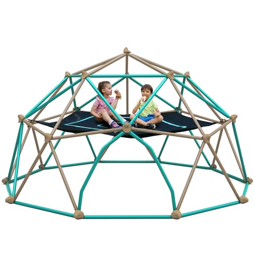 Merax 13FT Climbing Dome with Hammock, Outdoor Geometric Dome Climber | Playground Climber for Kids 3-10 Supporting 1000 lbs, Easy Assembly Play Center Jungle Gym - style: 13FT Blue & Coffee