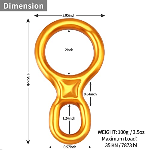 SOB Rescue Figure 8 Descender Belaying Belay Device Rock Climbing Rappelling Gear Aluminum Magnesium Alloy for Climbing,High Rescue,Mountaineering - color: Gold