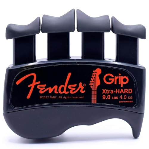 Fender GRIP Hand and Finger Exerciser – Best Ergonomic Finger Strengthener to improve play on all stringed instruments (Guitar, Bass, Violin, etc.) (Tensions: WHITE=5-Lbs; RED=7-Lbs; BLACK=9-Lbs) - color: Black