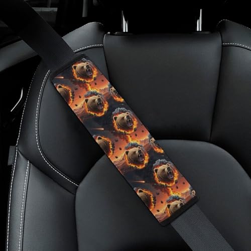 Universal Soft and Comfortable Fire Bear Wild Animal Seat Belt Cover for Kids, Most Cars, 2 Piece Seat Belt Covers Cushion Shock Absorption - color: Pattern 779