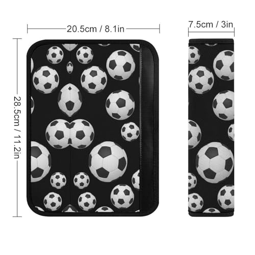 2 Pack Sport Soccer 3D Black White Car Seat Straps Shoulder Pads Universal Fit Neck Strap Covers for Adults and Children, All Vehicles, Pressure Relief - color: Pattern 996