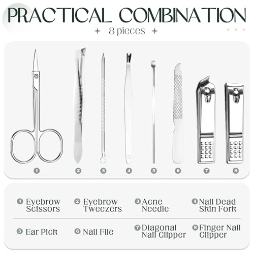 Geosar 12 Sets Manicure Set Nail Clippers Pedicure Kit 8 in 1 Grooming Stainless Steel Kits Nail Care Tools with Travel Case for Employee Coworker Teachers Nurse Gifts(Green) - color: Green