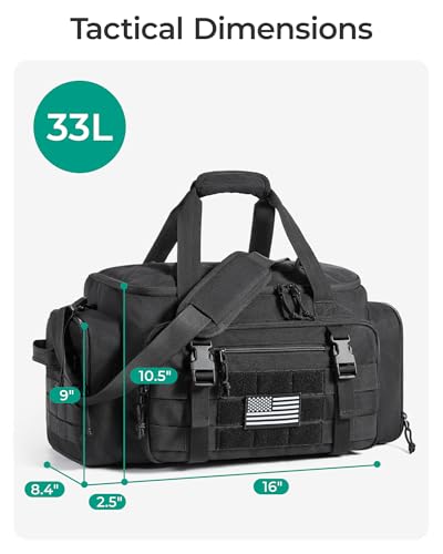 BAGSMART 4-IN-1 Gym Bag for Women Men, TSA Duffle Bag for Travel | With Shoe Compartment & Wet Pocket, 22L/30L/38L Tactical Backpack with 40oz Water Bottle Holder, Lightweight, Water-resistant - color: Military Black