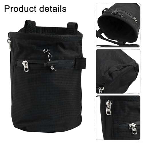 Bouldering Chalk Bucket, Nylon Climbing Chalk Bag with Adjustable Waist Belt Holder, Drawstring Anti Slip Grip Powder Bag for Rock Climbing, Weightlifting Gym Chalk, Gymnastics, Black(Black) - size: Black