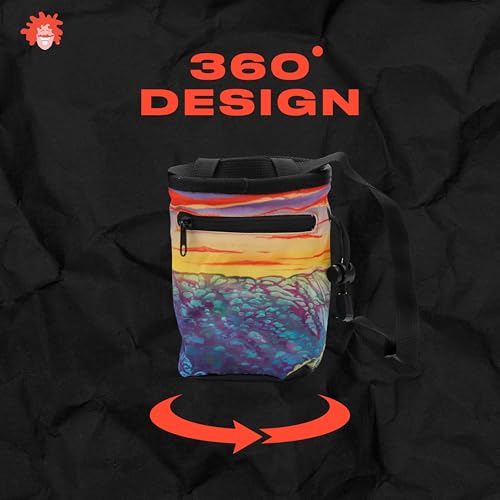 Rock Climbing Chalk Bag | for Outdoor, Gym, & Bouldering | Adjustable Waist Belt, Durable Drawstring Closure, & Zippered Pocket - style: New River Gorge