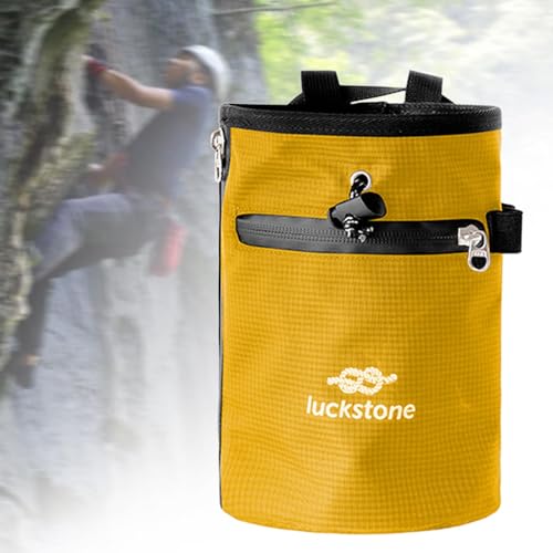 Rock Climbing Chalk Bag Waist Belt Chalk Carrier Bag with Zipper Pocket for Fitness Bowling Gymnastics Gym Weight Lifting - color: Yellow