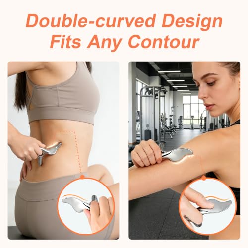 Pressure Point Massage Tool for Deep Tissue - Metal Gua Sha Tools | Metal Muscle Scraper | Thumb Saver | Acupressure Tool for Trigger Point & Pain Relief, Travel Pouch