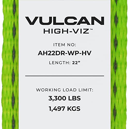 VULCAN Car Tie Down Axle Strap with Wear Pad - 2 Inch x 22 Inch - 4 Pack - High-Viz - 3,300 Pound Safe Working Load - size: 2" x 22" Hi Viz Green (4 Pack)