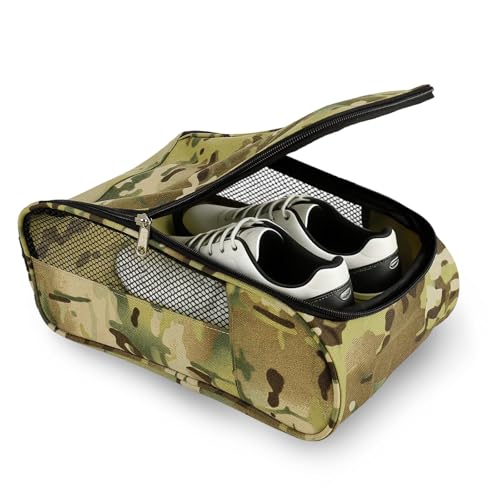 Golf Shoe Bag, Outdoor Zipper Sports Shoe Strap Bag with Air Mesh Ventilation, Durable Waterproof Golf Shoe Carry Bags with Sturdy Handle for Gym, Soccer, Running & Suitcase Packing(Green Camouflage) - color: Green Camouflage