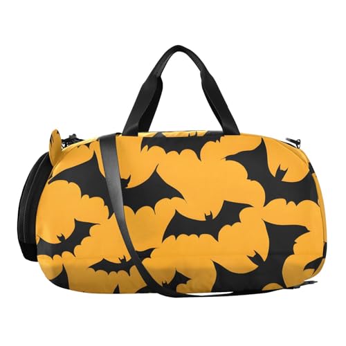 Kids Sports Duffel Bag for Boys & Girls - Halloween Bats Black Pattern 100% Polyester Gym Bag with Separate Shoe Compartment, Adjustable Shoulder Strap, Compact Travel & Workout Gear - color: Halloween Bats Black Pattern