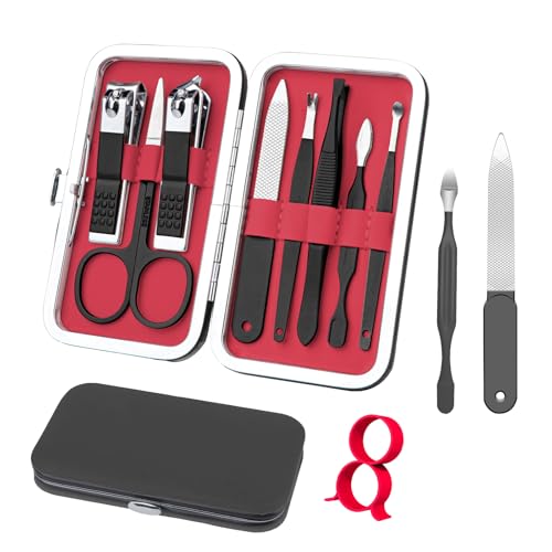 Manicure Set 8 in 1 Nail Clipper Set,RedFlow Nail Clippers,Fingernail & Toenail Clippers,Manicure Tools,Pedicure Tools,Suitable for Travel Manicure Kit (Black) - color: Black