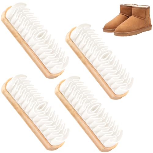 4Pcs Suede Brush for Shoes Rubber Shoe Brush with Wooden Handle Suede Shoe Cleaner Soft Suede Eraser Cleaning Brushes Nubuck Brushes for Shoes Bags Jacket Purse Sofa Flocked Matte Leather