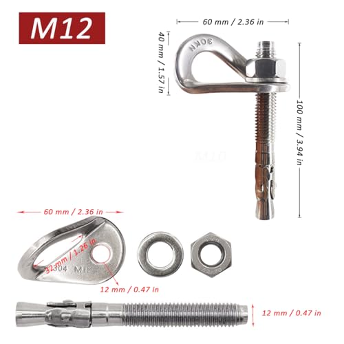 2 Set 304 Stainless Steel Climbing Anchor Bolt, 30KN Rock Climbing Bolt Hanger, Climb Fastening Bolt Safe Fixed Point, Rock Climbing Holds - color: 2 sets