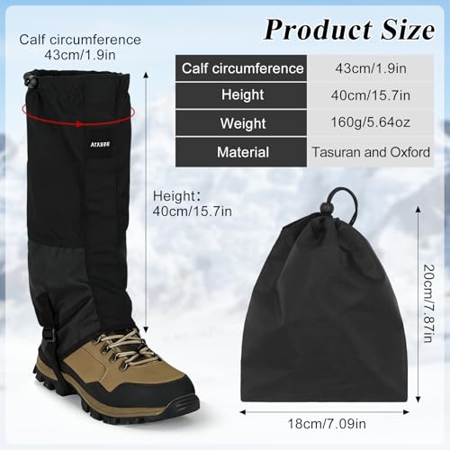 Waterproof Adjustable Hiking Gaiters for Men and Women, Snow Boots-Gaiters for Hiking in Hunting Sand Mud Mountain Climbing Snowshoeing - color: Black