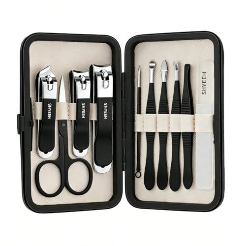 Manicure Set, 10 pcs High-Carbon Steel Nail Clippers Set, Portable Mini Manicure and Pedicure Kit, Travel Grooming Nail Kit with Leather Bag for Men and Women - color: Black