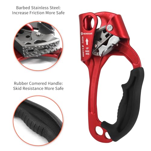 NewDoar UIAA & CE Certified Hand Ascender Rock Climbing Tree Arborist Rappelling Gear Equipment Rope Clamp for 8~13MM Rope - color: Red Pro-Right