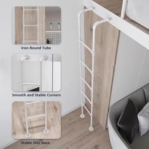 Wall Mounted Metal Step Ladder for Home Loft, White Wrought Iron Basement Window Well Egress Ladder Strong Bunk Bed Climbing Ladders with Kit, 100-300cm(131cm/52in) - size: 131cm/52in
