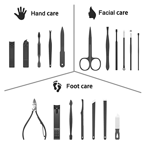 Cater Manicure Nail Clippers Pedicure Set - Stainless Steel Manicure, Professional Grooming Kit, Nail Care Tools with Luxurious Travel Case (18pcs-Black) - color: 18pcs-black