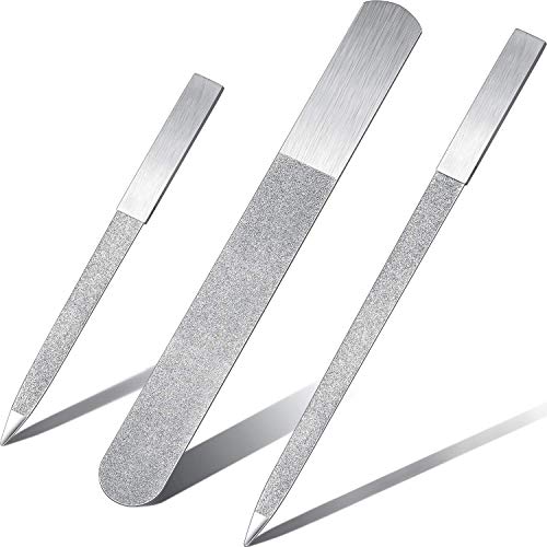 Mudder 3 Pcs Metal Diamond Nail File Set for Women Men Stainless Steel Metal Double Side Fingernail Toenail Buffer Filers Silver Emery Boards for Salon Home Travel Manicure Pedicure Nail Care Tool - color: Silver