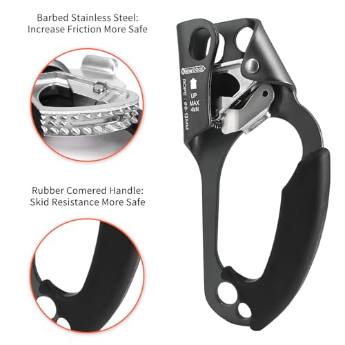 UIAA & CE Certified Hand Ascender Rock Climbing Tree Arborist Rappelling Gear Equipment Rope Clamp for 8~13MM Rope - color: Grey-Right