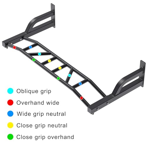 SELEWARE 48'' Heavy Duty Wall Mount Pull Up Bar with Cable Pulley System | Multi-function Chin up Bar with Cable Pulleys LAT Pulldown Attachments Heavy Bag Hanger for Home/Garage Gym Strength Training - color: B. Black Pull Up Bar with Hangers