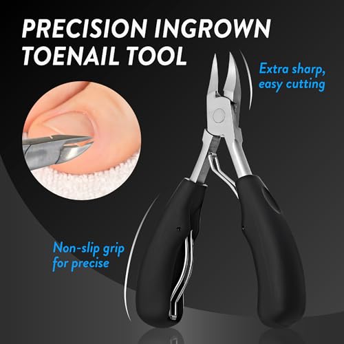 Ingrown Toenail Clippers for Seniors Thick Toenails, 7 Pcs Heavy Duty Large Pedicure Toe Nail Clipper Set with Wide Opening, Includes Nail Cutter, File, Lifter, Cuticle Pusher, Travel Case - color: 7 Pcs Set (Angled Clippers + Large Toenail Clipper)