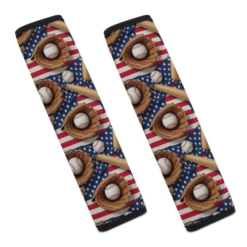 Universal Fit Baseball American Flag Seat Belt Shoulder Pad for Adult Use, Most Cars, 1 Pair Harness Pads Strap Anti-Slip Pad - color: Pattern 701