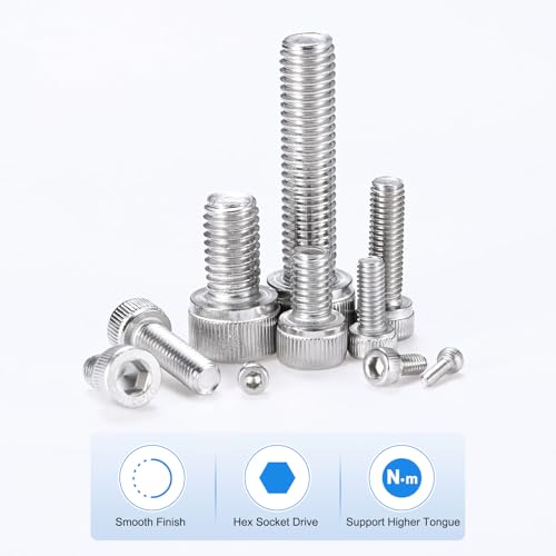 M METERXITY 20-Pack M5 x 55mm Socket Head Cap Screws, 304 Stainless Steel Hex Machine Bolts, Allen Socket Drive Screw with Hex Wrench for Repair/DIY, Fully Threaded Fasteners Kit [Silver] - size: M5 x 55mm