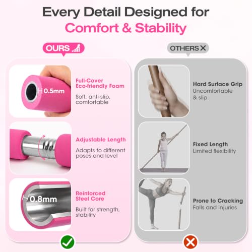 Yoga Stick, 58 Inch Mobility Stick with 3 Adjustable Lengths. Threaded Stable Alloy Steel Exercise Equipment for Stretching, Fitness, Posture Correction & Therapy - For Women & Kids at Home
