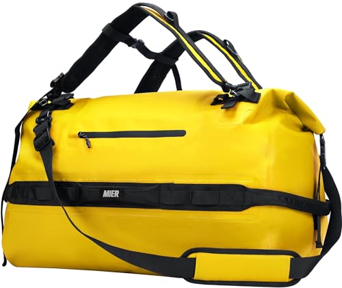 MIER Large Waterproof Duffel Bag - 60L/80L Dry Bag Backpack | Detachable Backpack Straps; Multi-Pockets; Roll-Top with Hook-and-Loop Closure; Motorcycle, Kayaking, Gym, Beach, Boating - color: Yellow, size: 60L