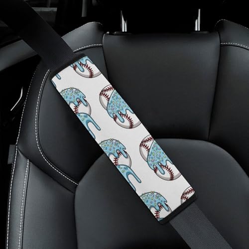 Breathable Seat Belt Shoulder Pad for Adults and Children, Stroller Pushchair High Chair, 2 Pack Baseball Ice Cream Drip Neck Strap Covers Easy Install (No Tool) - color: Pattern 202